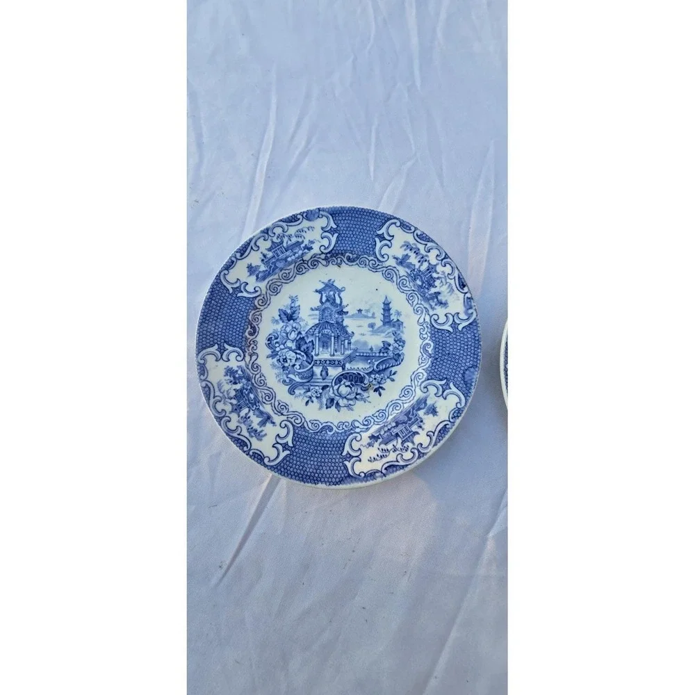 Lot Of 2 Allerton's England Blue/White Chinese Pagoda 5 inch Transferware Plate
